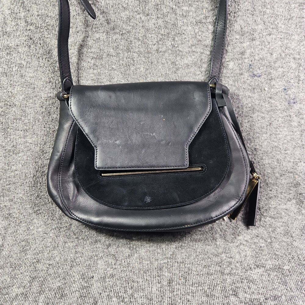 Vince Camuto Eda Foldover Black Leather/Suede Saddle Handbag Crossbody